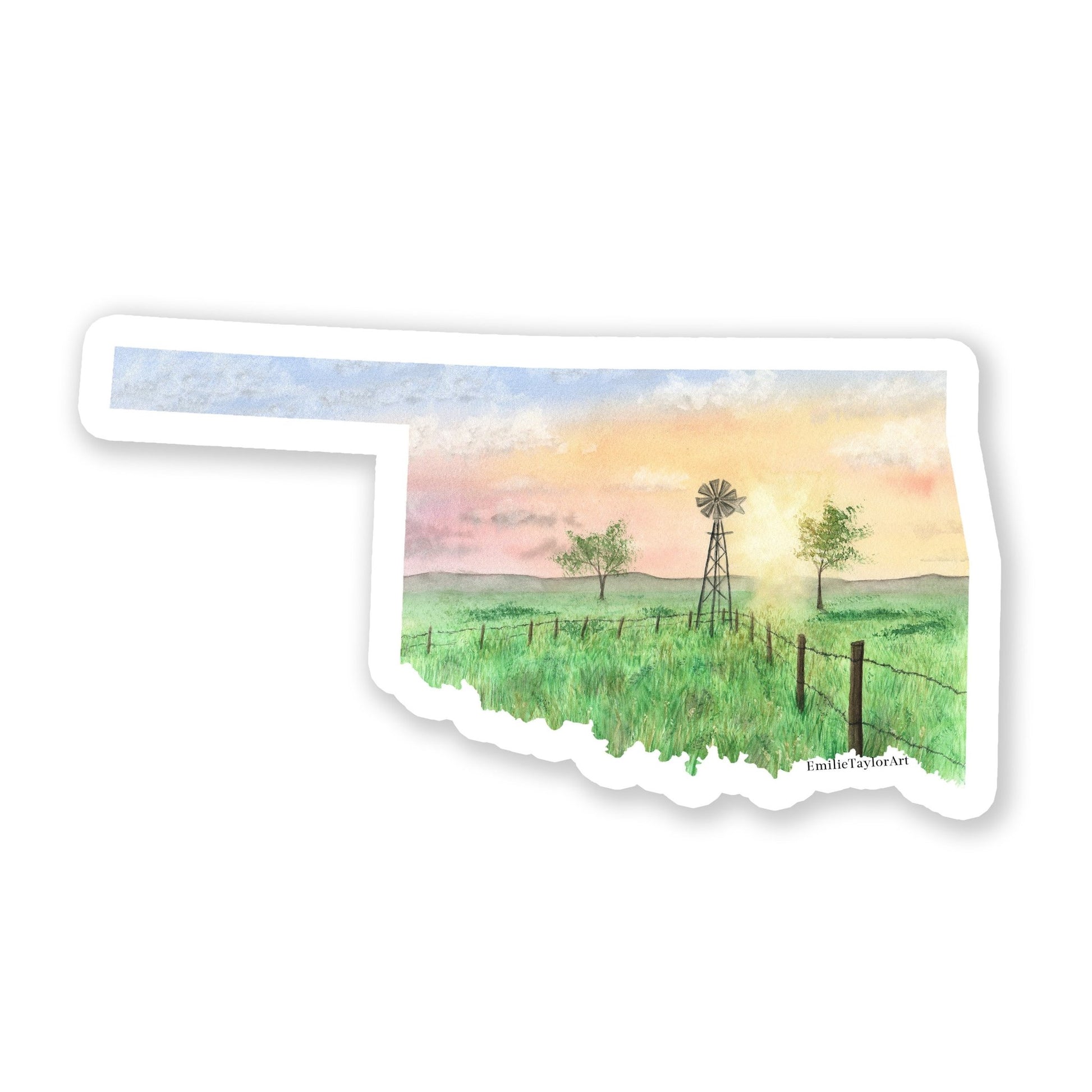 Oklahoma Decal, Watercolor Oklahoma Sticker, OK Car Decal, State Decal, State Sticker, Thermos Decal, Waterproof OK Decal, Oklahoma Farms Emilie Taylor Art