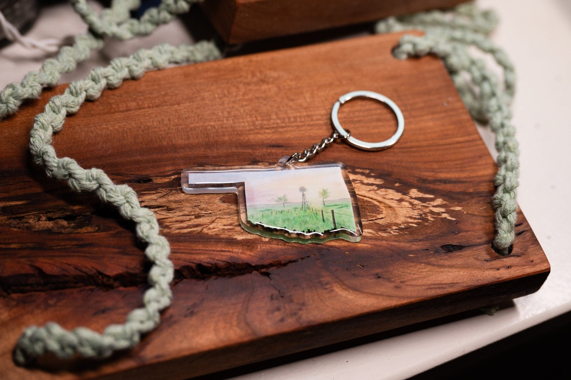 Oklahoma Keychain, Farmlands of OK Keychain, Oklahoma Artwork Souvenir Emilie Taylor Art