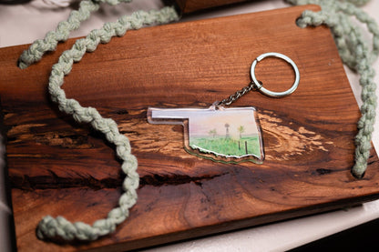 Oklahoma Keychain, Farmlands of OK Keychain, Oklahoma Artwork Souvenir Emilie Taylor Art