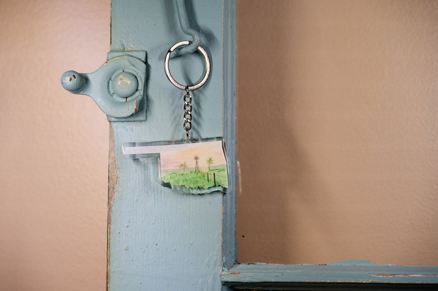Oklahoma Keychain, Farmlands of OK Keychain, Oklahoma Artwork Souvenir Emilie Taylor Art