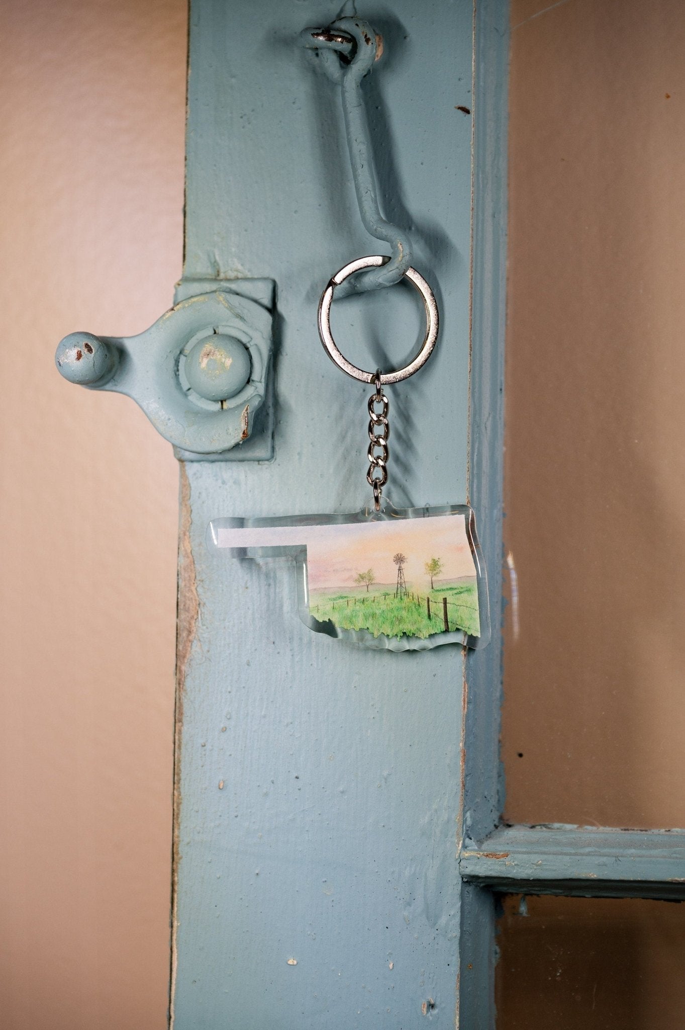 Oklahoma Keychain, Farmlands of OK Keychain, Oklahoma Artwork Souvenir Emilie Taylor Art