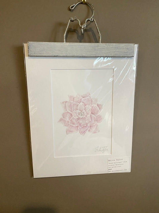 Pink Succulent Original Painting Mated to size 11x14 Emilie Taylor Art