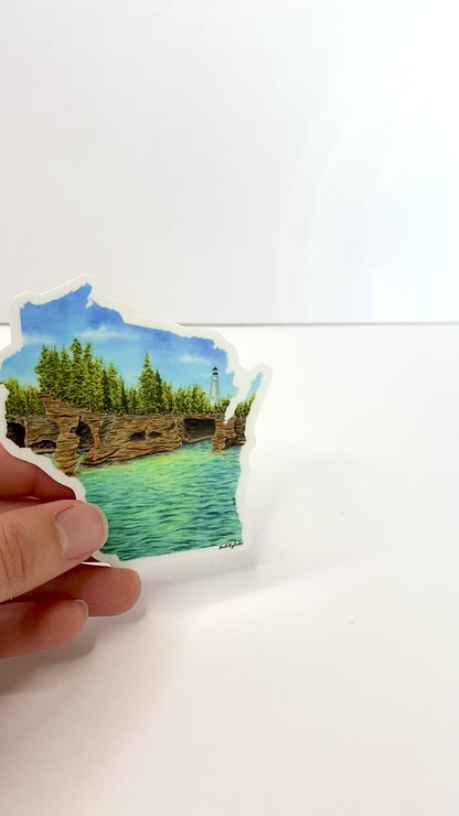 Wisconsin Decal, Apostle Islands Sticker, Watercolor Wisconsin Sticker, WI Car Decal, Devils Island