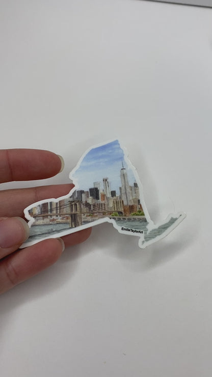 NYC Decal, Watercolor New York Sticker, Brooklyn Bridge NYC Art