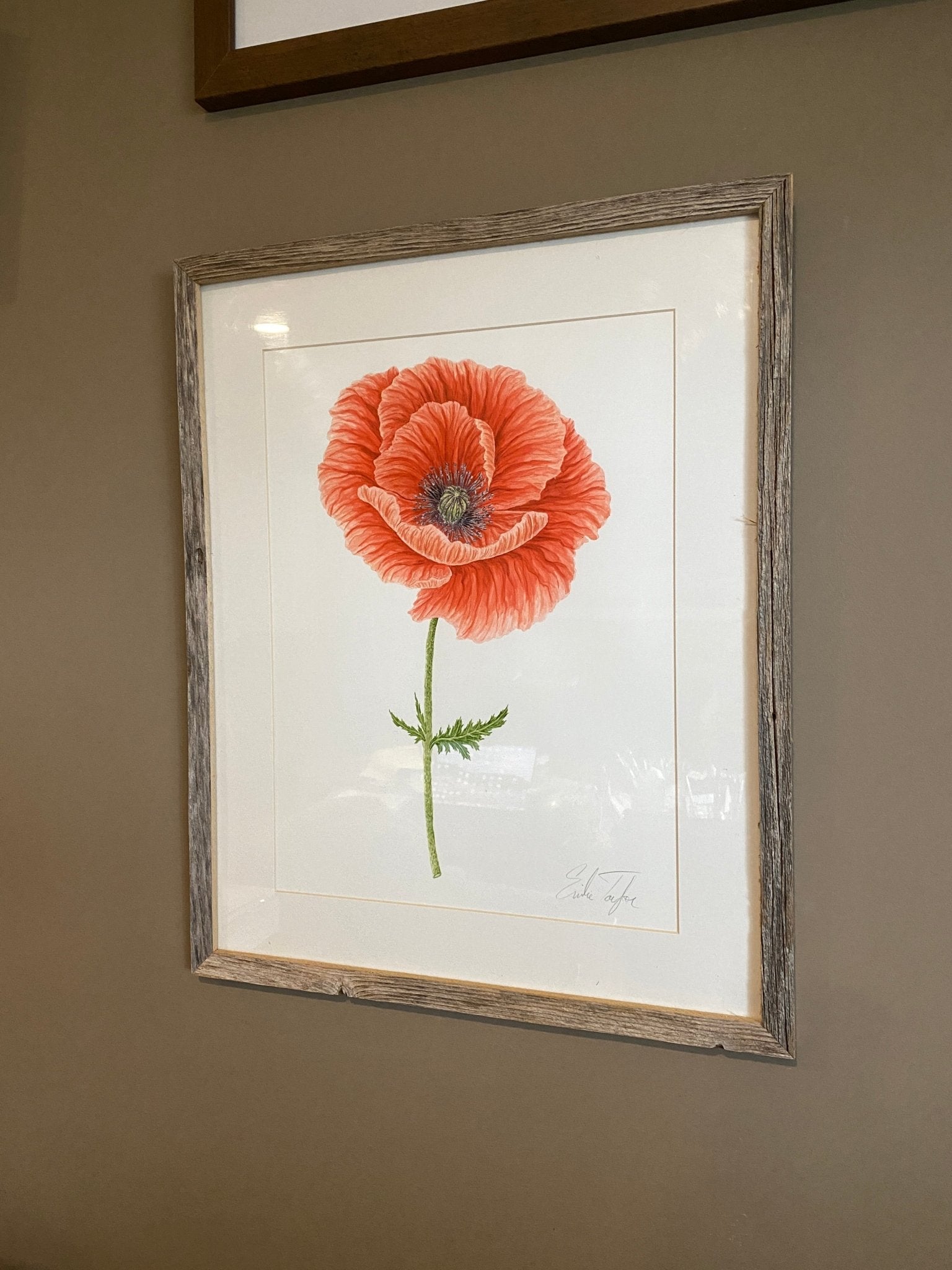 Red Poppy Original Painting Mated and framed to size 16x20 Emilie Taylor Art