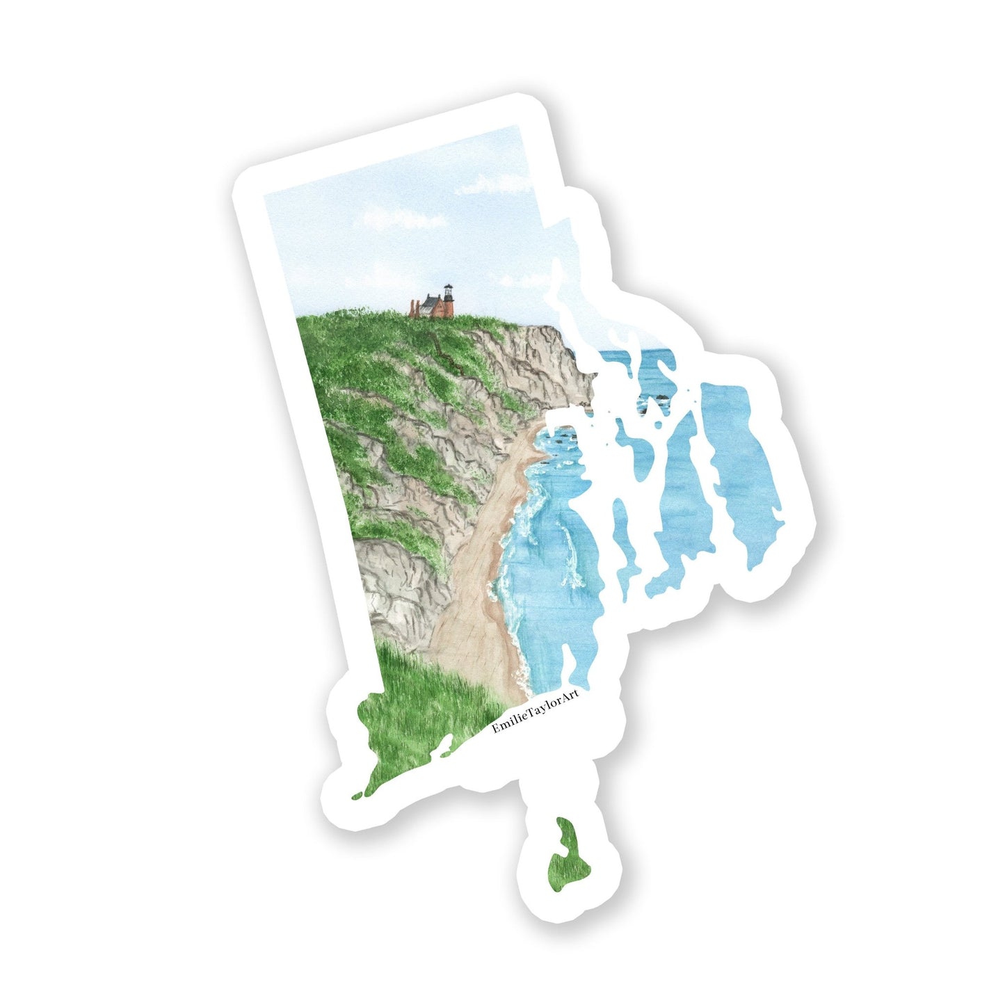 Rhode Island Decal, Watercolor Rhode Island Sticker, RI Car Decal, State Decal, State Sticker, Thermos Decal, Waterproof RI Decal, Emilie Taylor Art