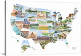 Canvas US Watercolor Map, US travel map, USA Painting