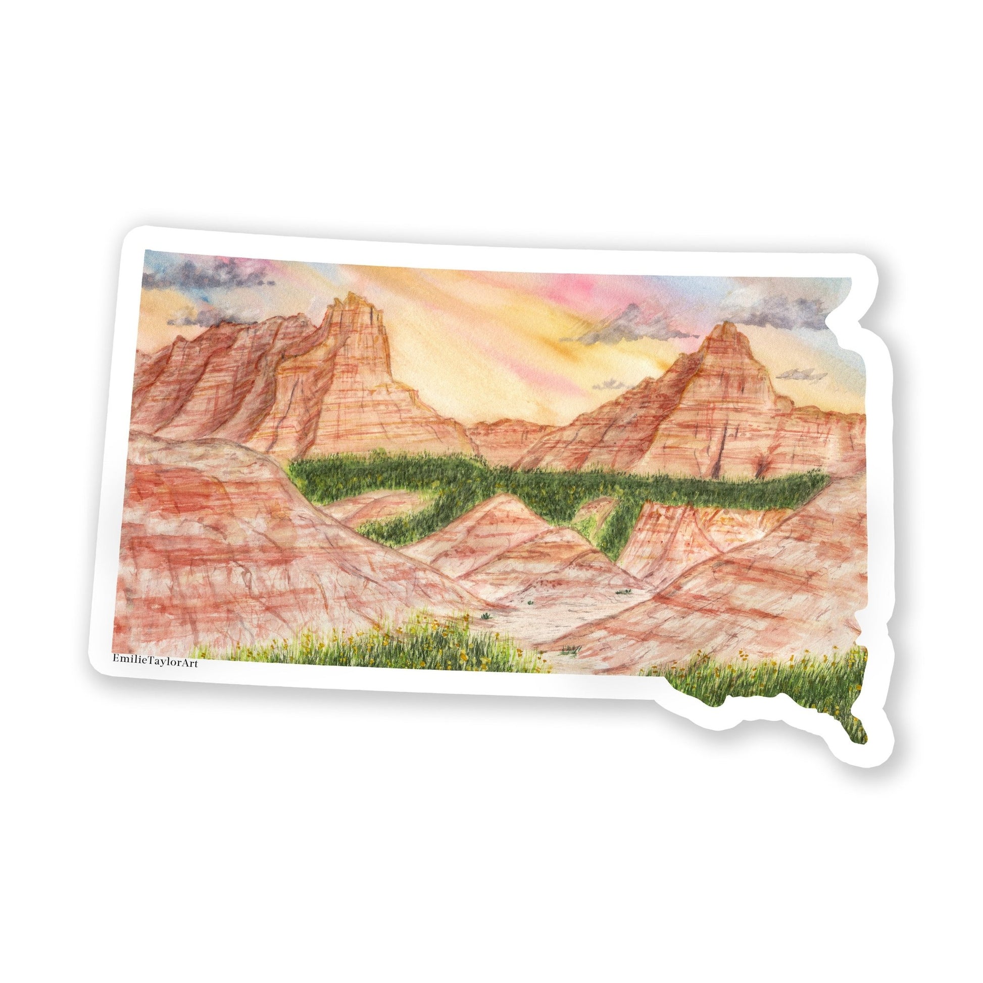 South Dakota Badlands National Park Decal, Watercolor South Dakota Sticker Emilie Taylor Art