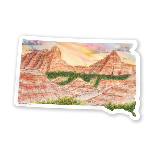 South Dakota Badlands National Park Decal, Watercolor South Dakota Sticker Emilie Taylor Art