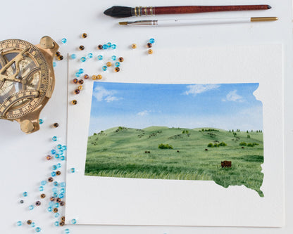 South Dakota Badlands National Park Watercolor Print, South Dakota, Pinnacles View Emilie Taylor Art