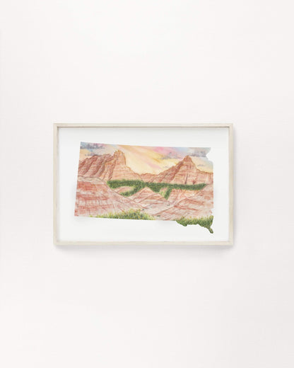 South Dakota Badlands National Park Watercolor Print, South Dakota, Pinnacles View Emilie Taylor Art