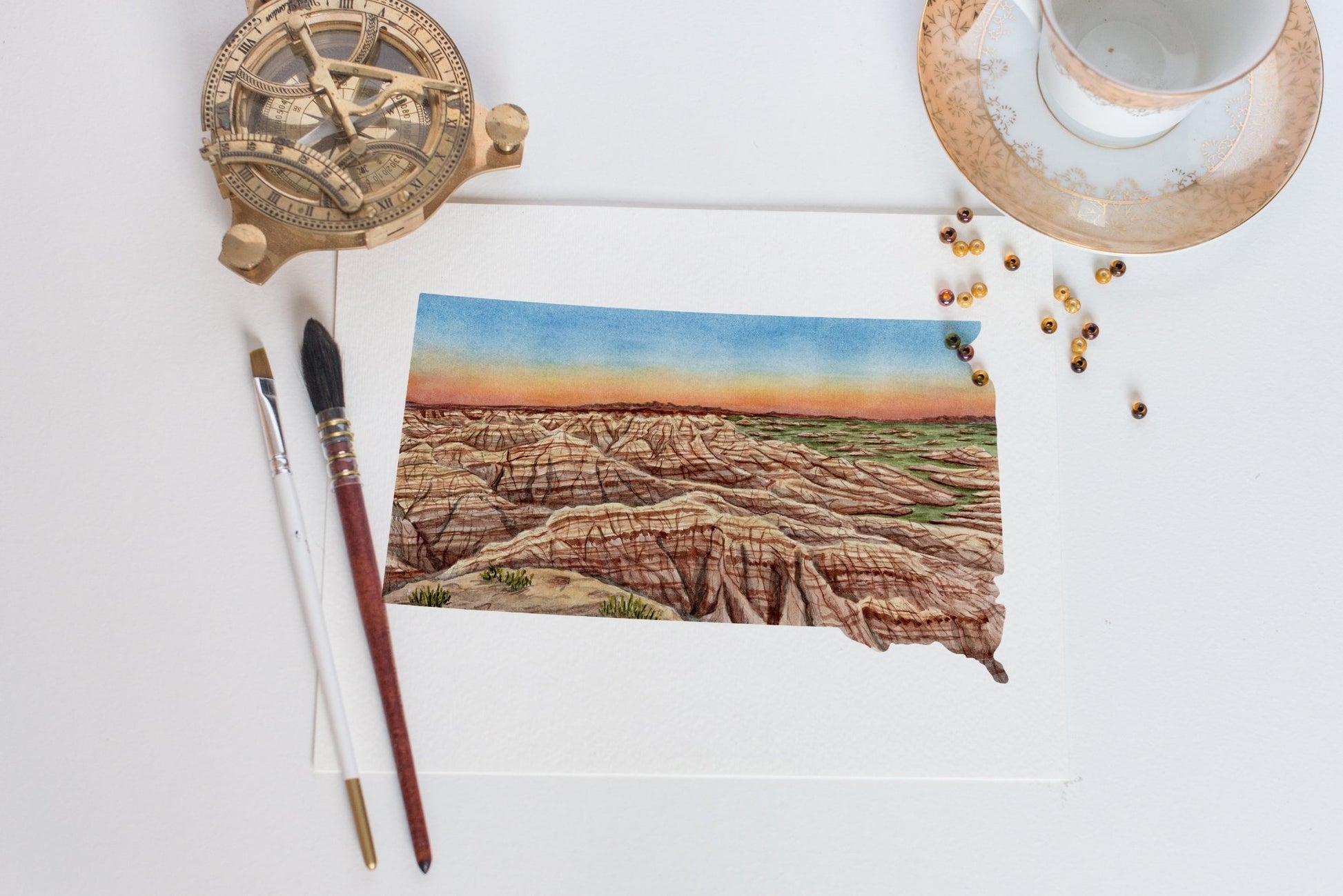 South Dakota Badlands National Park Watercolor Print, South Dakota, Pinnacles View Emilie Taylor Art