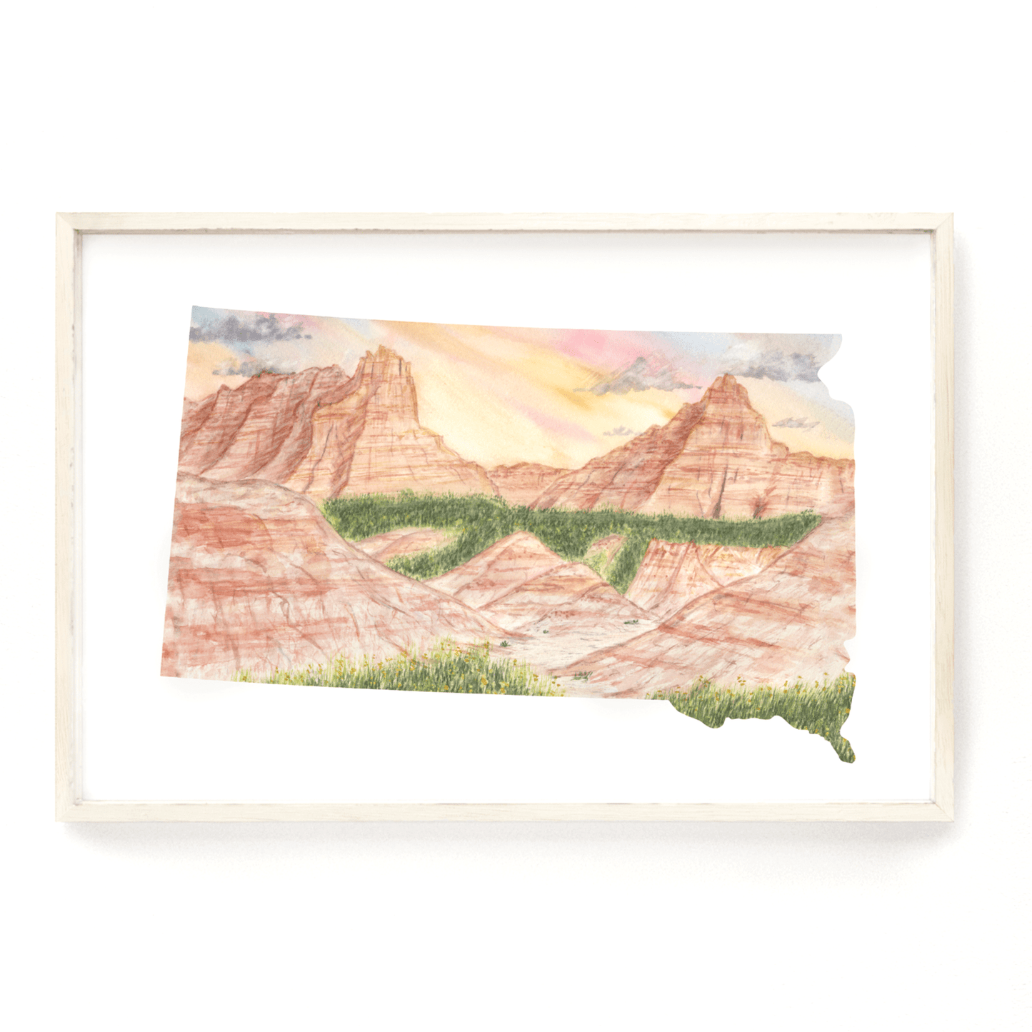 South Dakota Badlands National Park Watercolor Print, South Dakota, Pinnacles View Emilie Taylor Art
