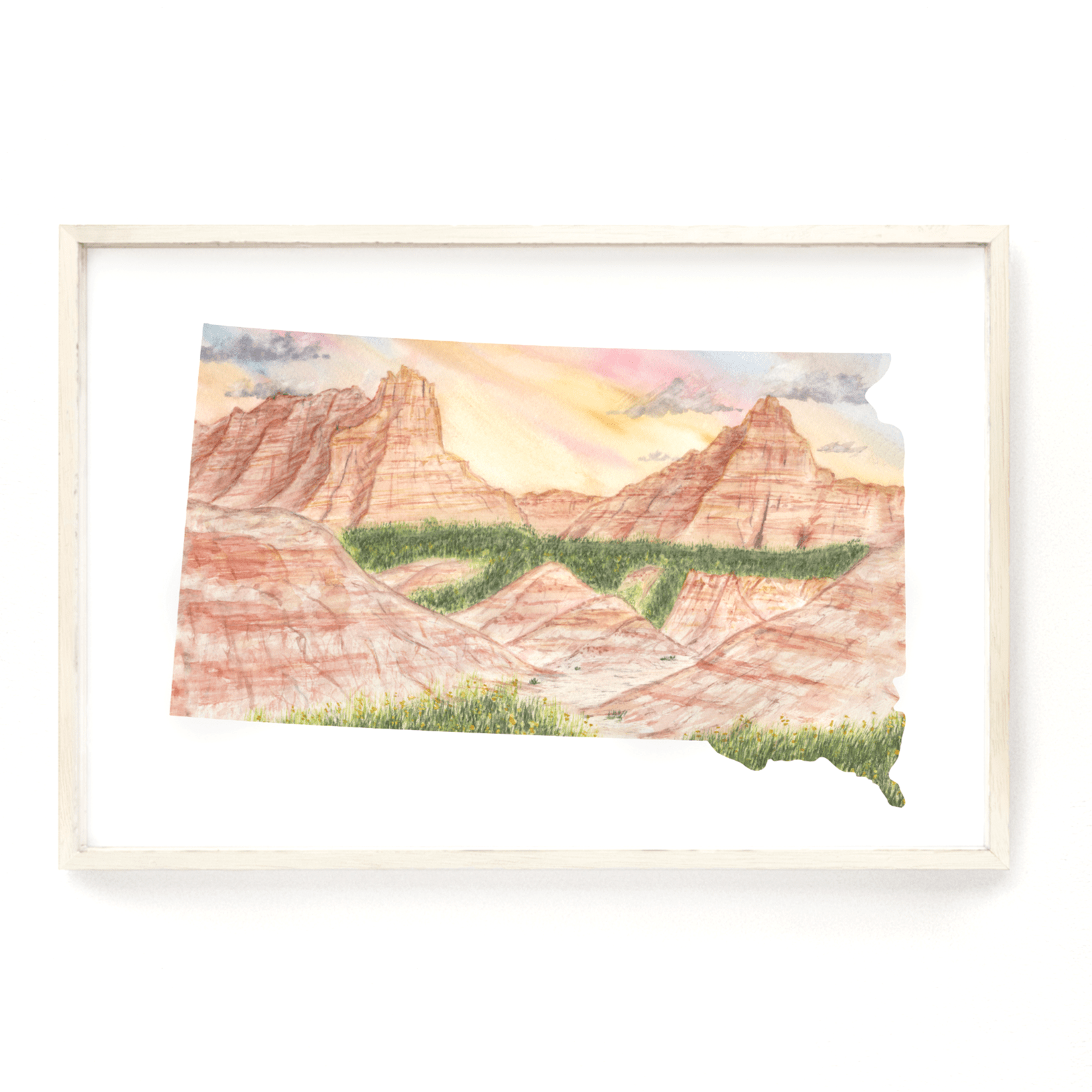 South Dakota Badlands National Park Watercolor Print, South Dakota, Pinnacles View Emilie Taylor Art