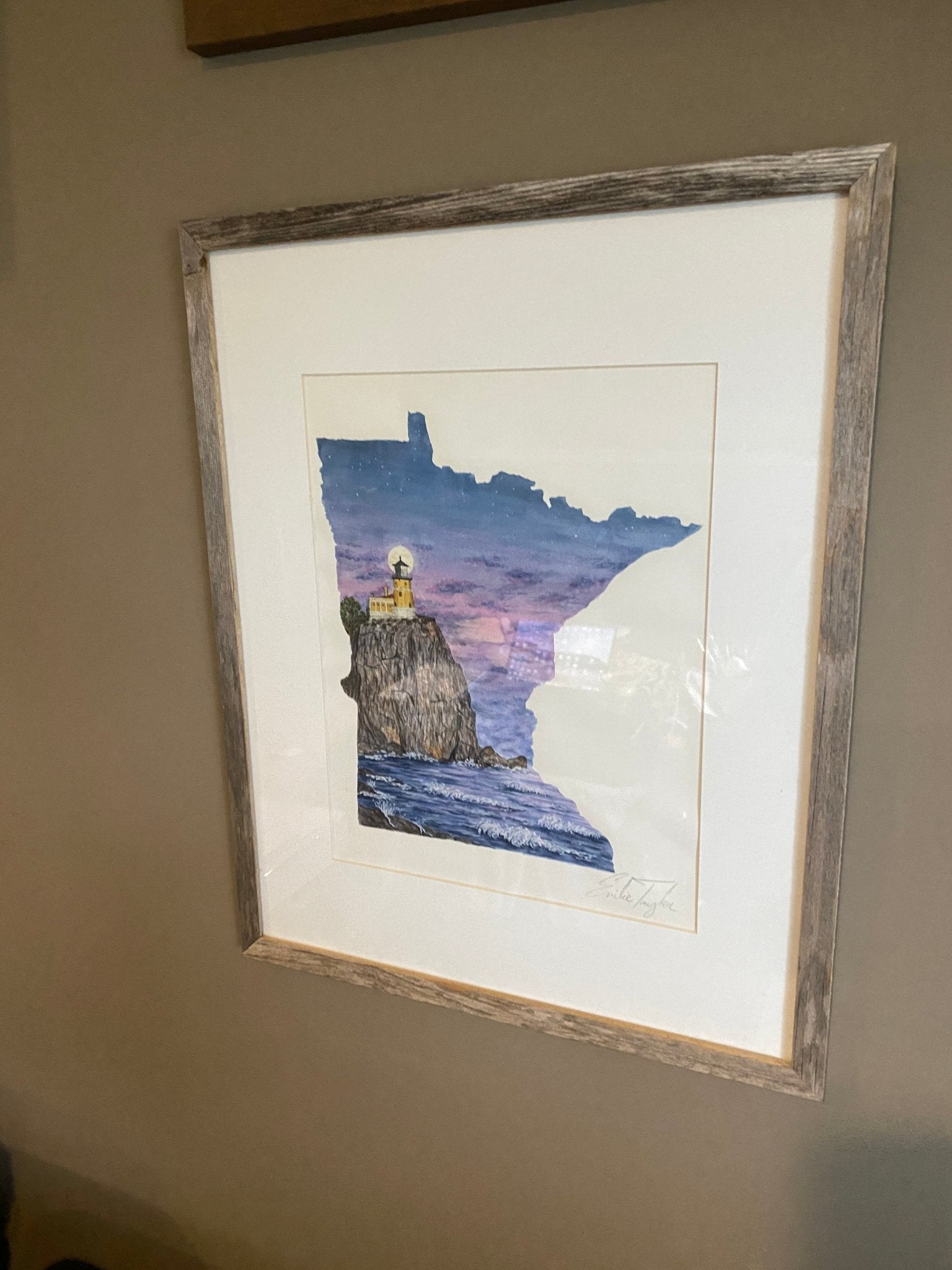 Split Rock Lighthouse Minnesota Original Painting Mated and framed to size 16x20 Emilie Taylor Art