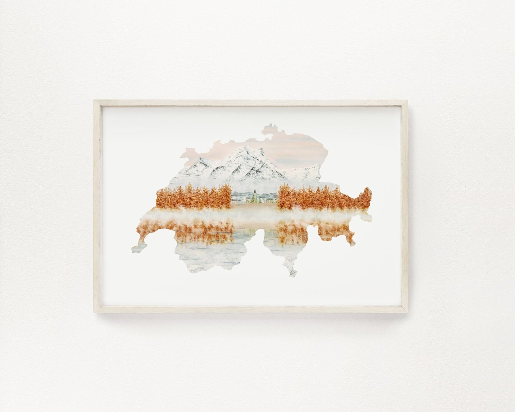 Switzerland Watercolor Print, Switzerland Art, Engadin Switzerland Painting Emilie Taylor Art
