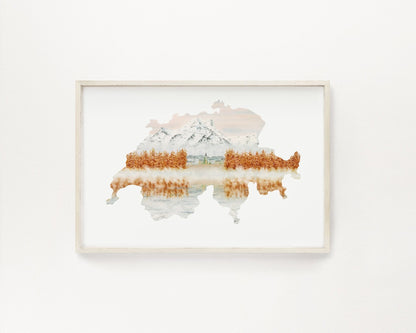 Switzerland Watercolor Print, Switzerland Art, Engadin Switzerland Painting Emilie Taylor Art