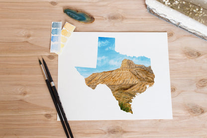 Texas Watercolor Print, Guadalupe Mountains National Park Souvenir, Texas Painting Emilie Taylor Art
