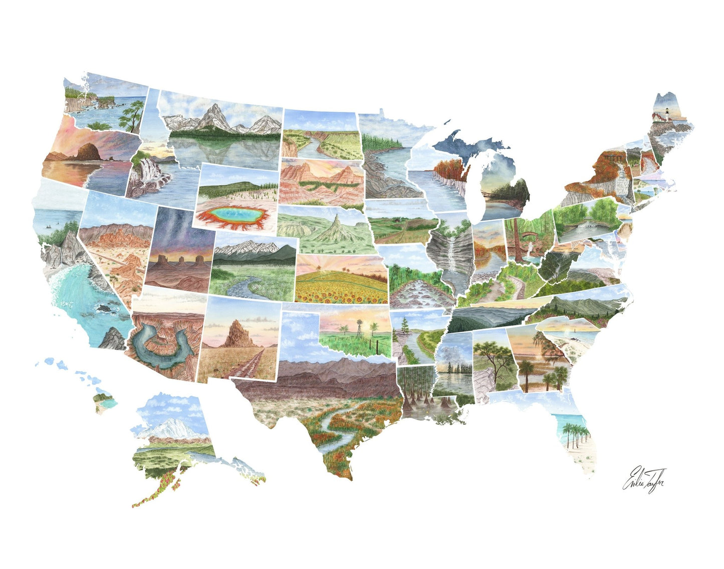 US Watercolor Map on Canvas (gallery wrapped canvas), US travel map, USA Painting Emilie Taylor Art