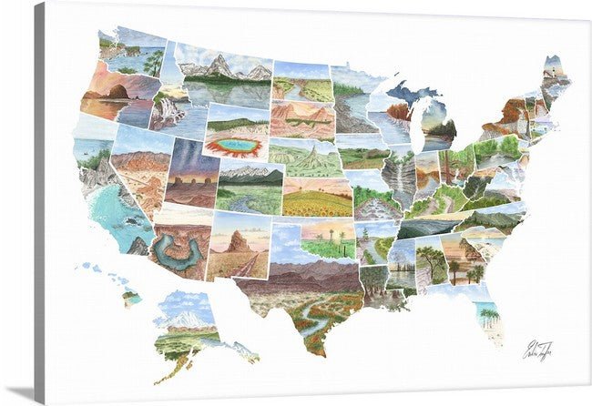 US Watercolor Map on Canvas (gallery wrapped canvas), US travel map, USA Painting Emilie Taylor Art