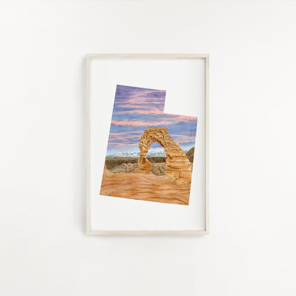 Utah Watercolor Painting, Zion National Park, Angels Landing, Utah State Art, Utah Map Print, UT Art Emilie Taylor Art