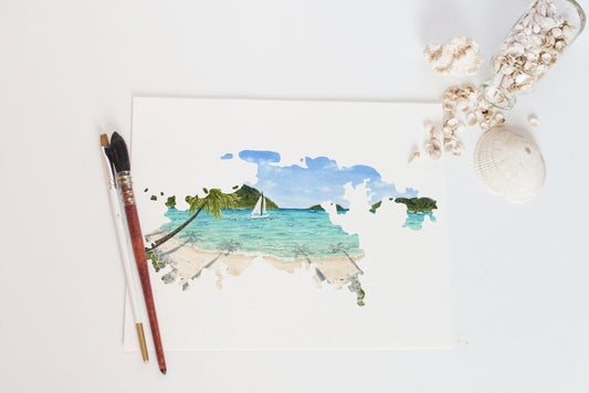 Virgin Islands Warercolor Print, Virgin Islands national park, St. John Island Emilie Taylor Art