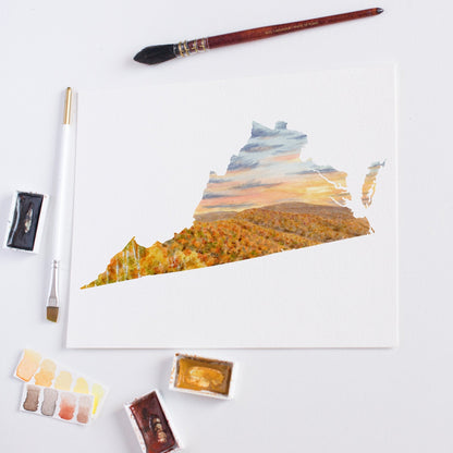 Virginia Watercolor Print, Shenandoah National Park Print, Virginia State Art, Virginia Painting, Emilie Taylor Art