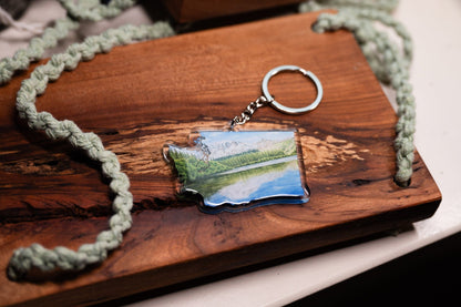 Washington Keychain, Rainier National Park Keychain, Washington State keychain Souvenir Emilie Taylor Art