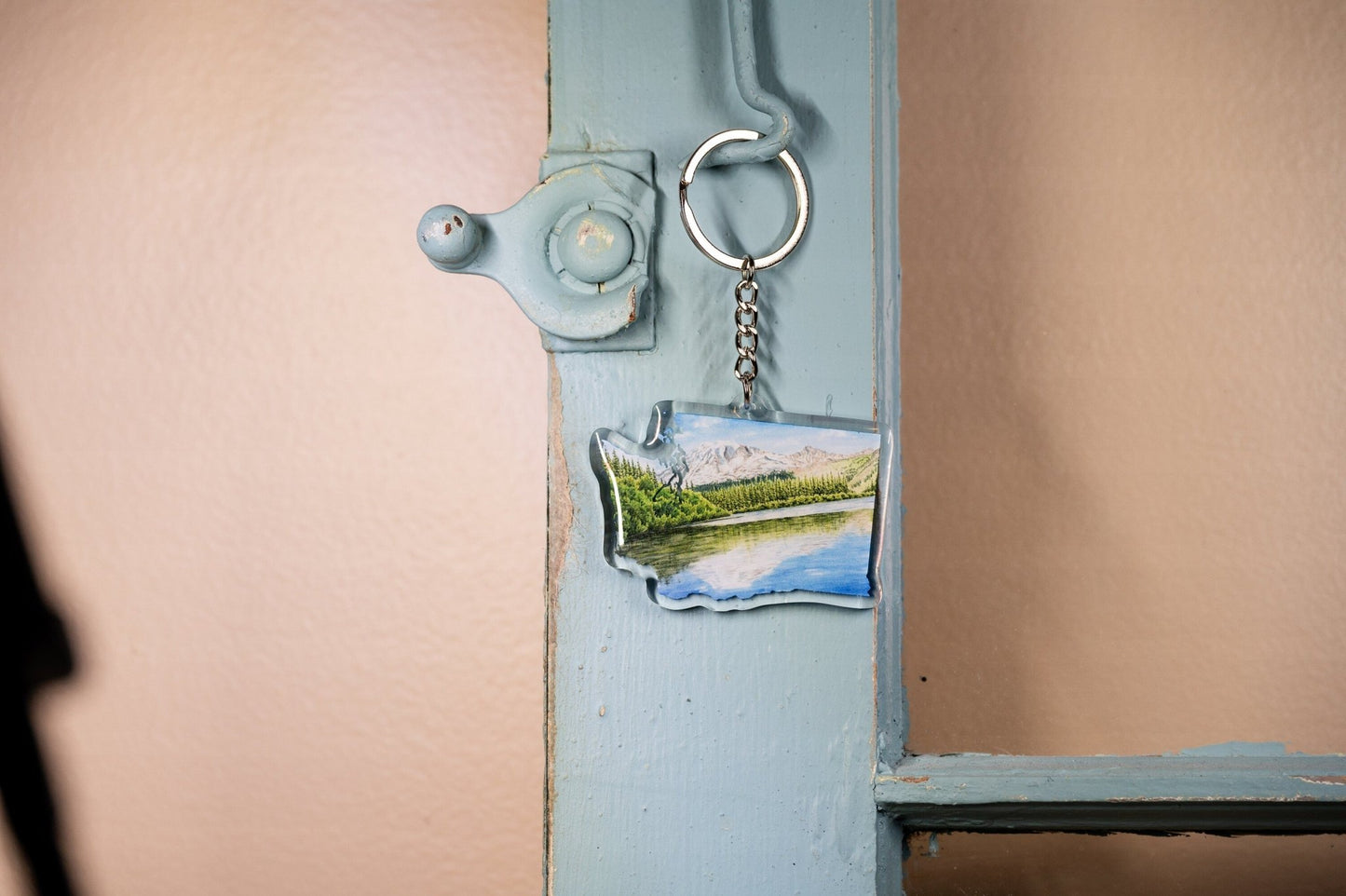 Washington Keychain, Rainier National Park Keychain, Washington State keychain Souvenir Emilie Taylor Art