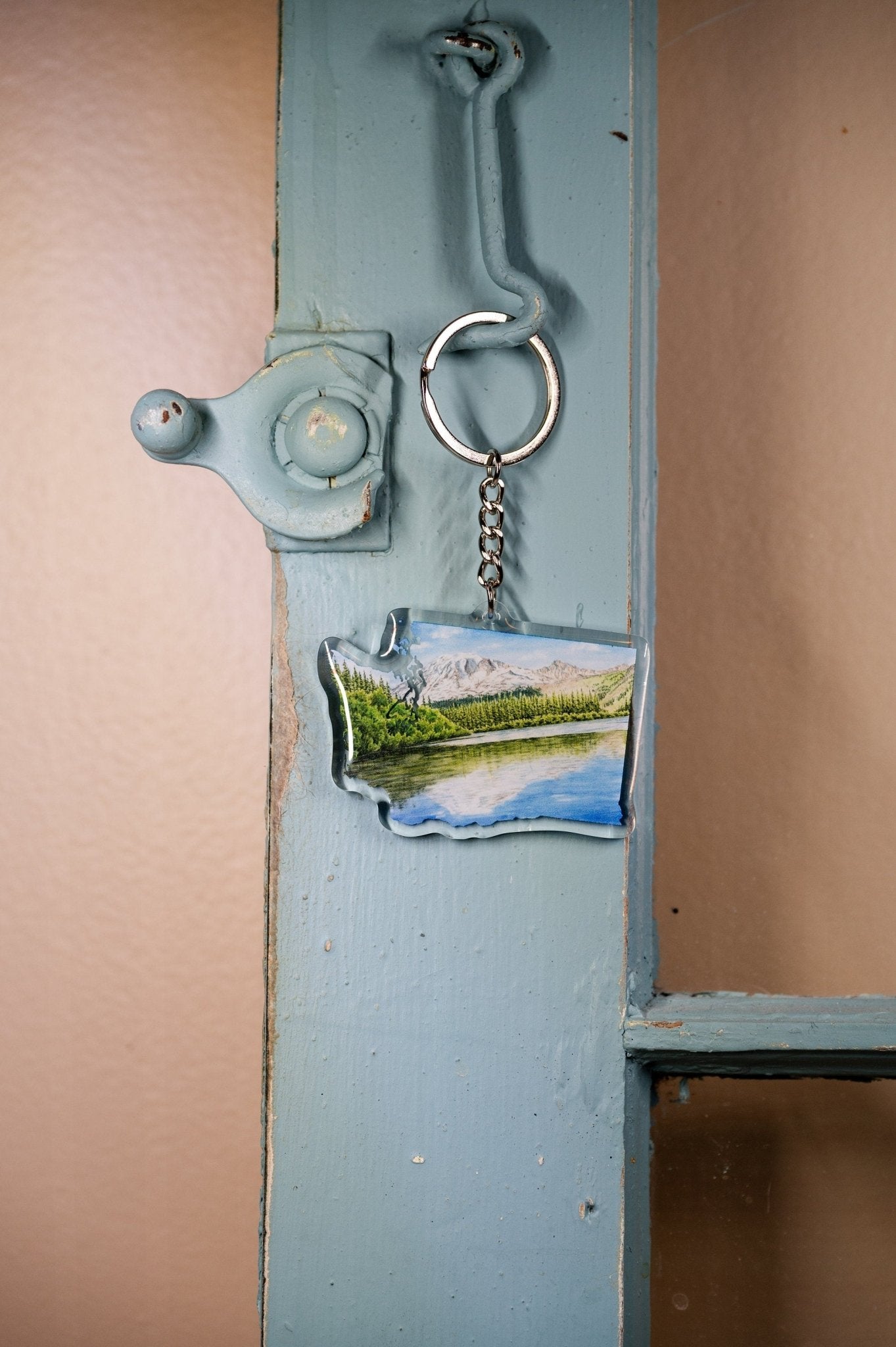 Washington Keychain, Rainier National Park Keychain, Washington State keychain Souvenir Emilie Taylor Art