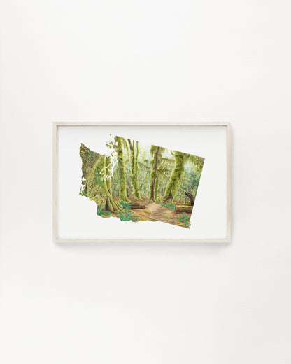 Washington Olympic National Park, Hoh Rainforest, Watercolor Print Emilie Taylor Art