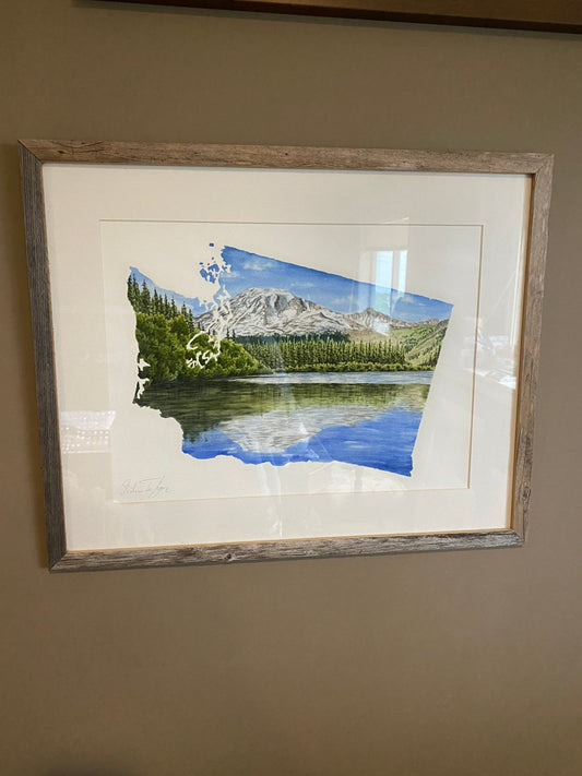 Washington Rainier National Park Original Painting Mated and framed to size 16x20 Emilie Taylor Art