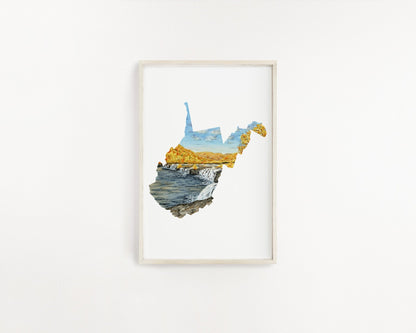 West Virginia New River Gorge National Park Watercolor Print, West Virginia State Emilie Taylor Art