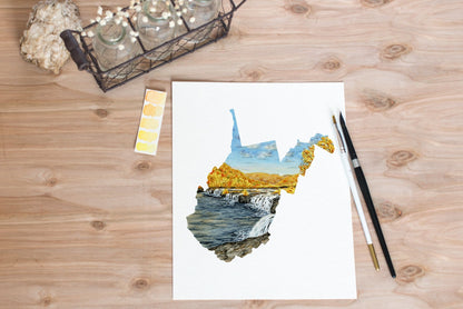 West Virginia New River Gorge National Park Watercolor Print, West Virginia State Emilie Taylor Art