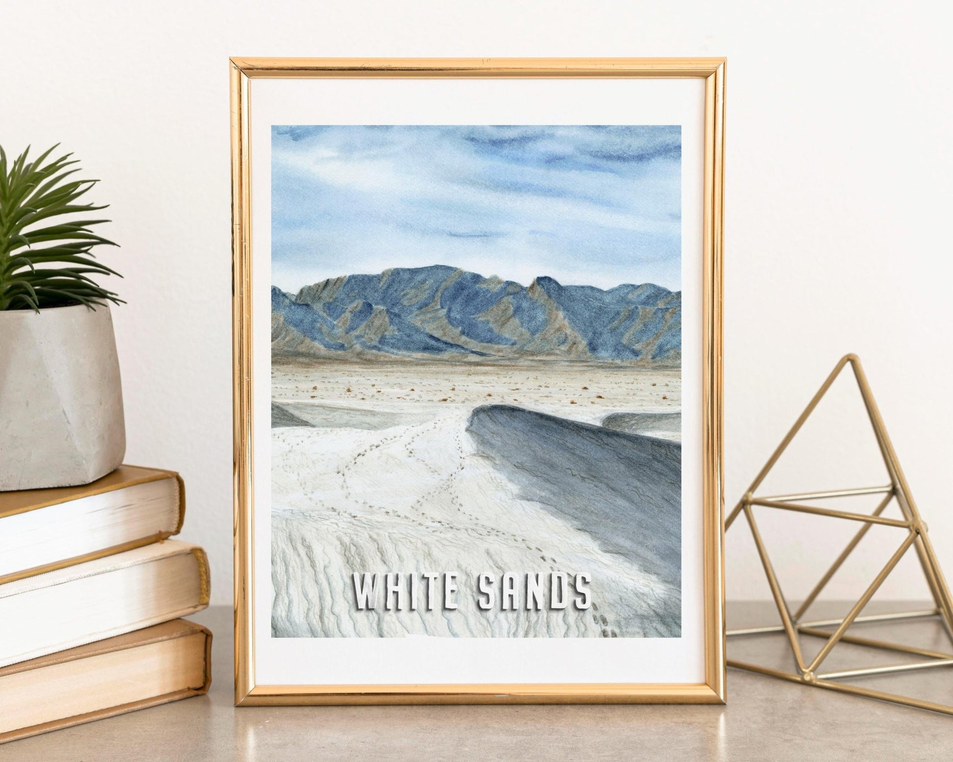 the clear gypsum sand dunes of white sands national park on a poster