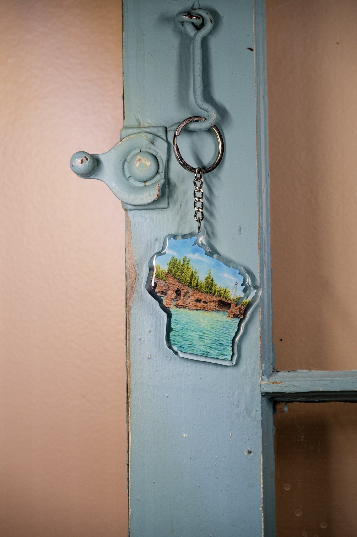 Wisconsin Apostle Islands National Shoreline Keychain, Wisconsin Keychain, Wisconsin Art Souvenir Emilie Taylor Art