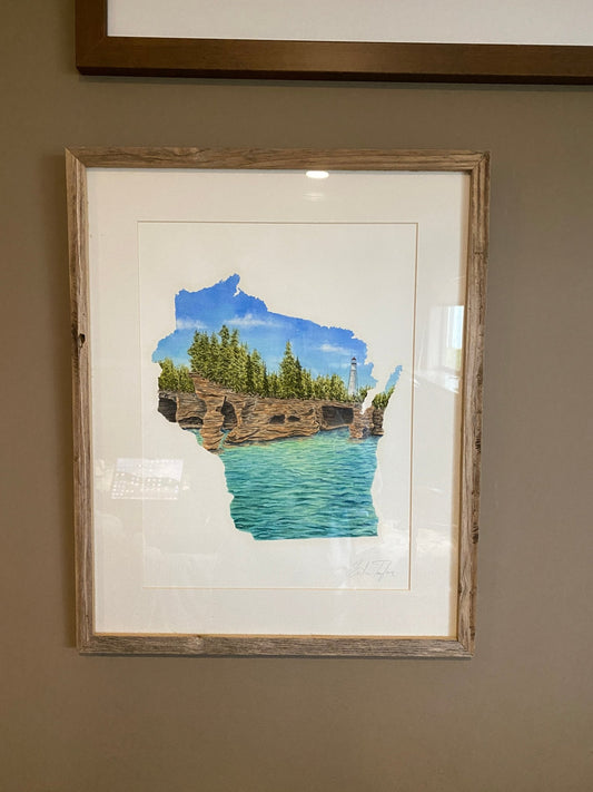 Wisconsin Apostle Islands Original Painting Mated and framed to size 16x20 Emilie Taylor Art