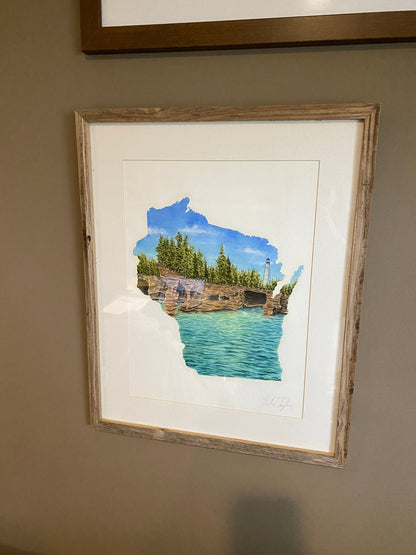 Wisconsin Apostle Islands Original Painting Mated and framed to size 16x20 Emilie Taylor Art