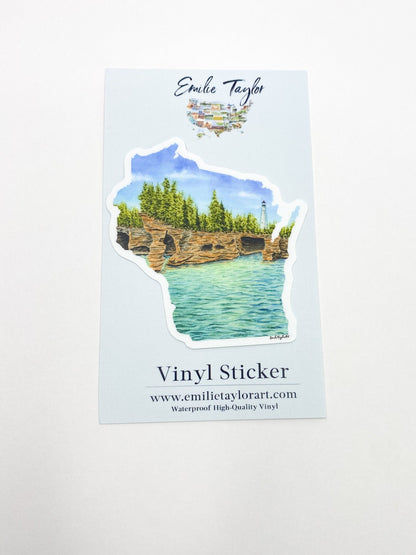Wisconsin Decal, Apostle Islands Sticker, Watercolor Wisconsin Sticker, WI Car Decal, Devils Island Emilie Taylor Art