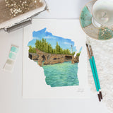Wisconsin Watercolor Print, Apostle Islands Painting, Wisconsin State, State Art Emilie Taylor Art