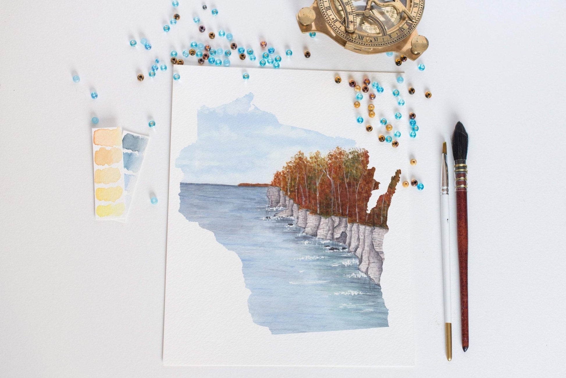 Wisconsin Watercolor Print, Apostle Islands Painting, Wisconsin State, State Art Emilie Taylor Art
