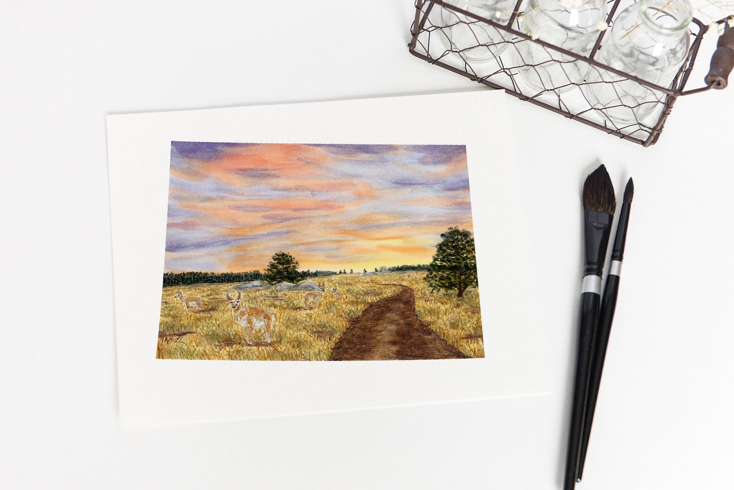 Wyoming Cheyenne Landscape, Watercolor Wyoming, Pronghorn of Wyoming Emilie Taylor Art