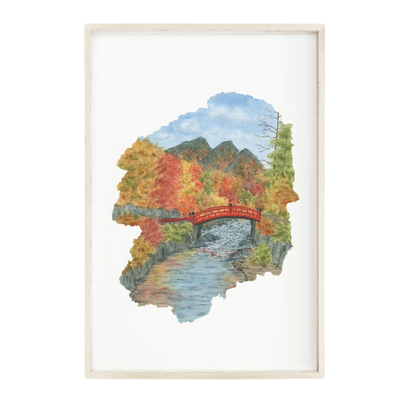 Tochigi Watercolor Painting, Japan Art, Tochigi Art, Shinkyo bridge, Tochigi Print