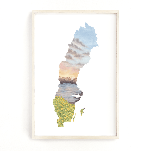 Sweden Watercolor Print, Sweden Art, Sweden Painting, Abisko National Park, Sweden shape Print - Emilie Taylor Art