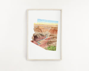 Arizona Grand Canyon National Park Watercolor Painting, Grand Canyon Print