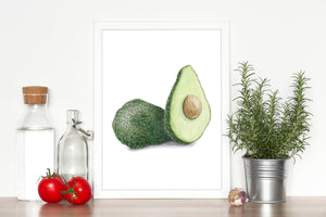 Watercolor Avocado Painting, Kitchen Art, Avocado Print,