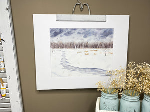 A Winter Walk Original Painting Mated to size 16x20