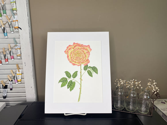 Long Stem Rose Original Painting  Mated to size 11x14