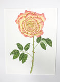 Long Stem Rose Original Painting  Mated to size 11x14