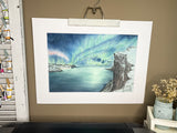 Lights over Senja Original Painting Mated to size 18x24
